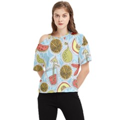 Tropical pattern One Shoulder Cut Out Tee