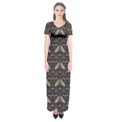 Moth Pattern Short Sleeve Maxi Dress