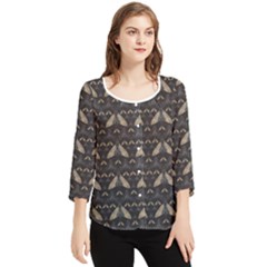 Moth pattern Chiffon Quarter Sleeve Blouse