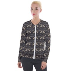 Moth Pattern Velvet Zip Up Jacket