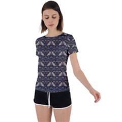 Moth Pattern Back Circle Cutout Sports Tee