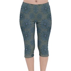 Decorative Wheat Wreath Stars Velvet Capri Leggings  by pepitasart