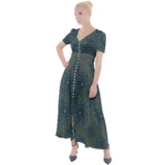 Decorative Wheat Wreath Stars Button Up Short Sleeve Maxi Dress by pepitasart