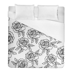 Line Art Black And White Rose Duvet Cover (full/ Double Size)