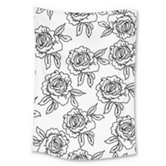 Line Art Black And White Rose Large Tapestry by MintanArt