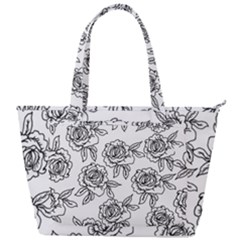 Line Art Black And White Rose Back Pocket Shoulder Bag  by MintanArt