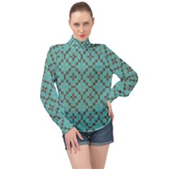 Tiles High Neck Long Sleeve Chiffon Top by Sobalvarro