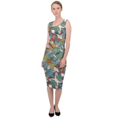 Multicolored Collage Print Pattern Mosaic Sleeveless Pencil Dress by dflcprintsclothing