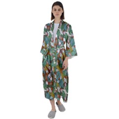 Multicolored Collage Print Pattern Mosaic Maxi Satin Kimono by dflcprintsclothing