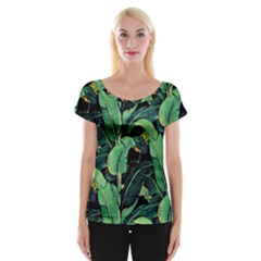 Night Tropical Banana Leaves Cap Sleeve Top by goljakoff