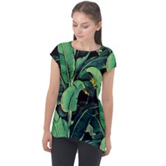 Night Tropical Banana Leaves Cap Sleeve High Low Top by goljakoff