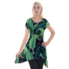 Night Tropical Banana Leaves Short Sleeve Side Drop Tunic by goljakoff