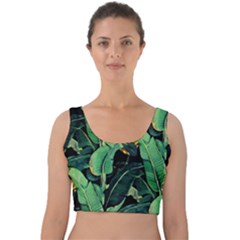 Night Tropical Banana Leaves Velvet Crop Top by goljakoff