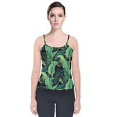 Night Tropical Banana Leaves Velvet Spaghetti Strap Top by goljakoff