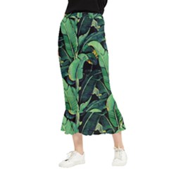 Night Tropical Banana Leaves Maxi Fishtail Chiffon Skirt by goljakoff