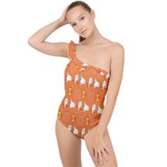 Halloween Frilly One Shoulder Swimsuit