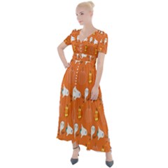 Halloween Button Up Short Sleeve Maxi Dress