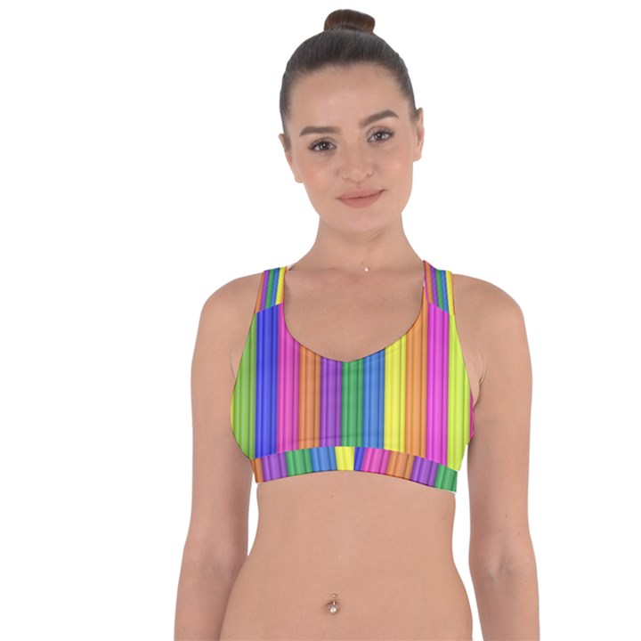 Colorful Spongestrips Cross String Back Sports Bra