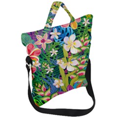 Colorful Floral Pattern Fold Over Handle Tote Bag by designsbymallika