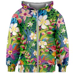 Colorful Floral Pattern Kids  Zipper Hoodie Without Drawstring