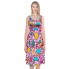 Colourful Funny Pattern Midi Sleeveless Dress by designsbymallika