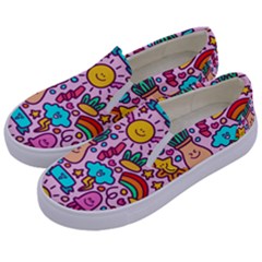 Colourful Funny Pattern Kids  Canvas Slip Ons by designsbymallika
