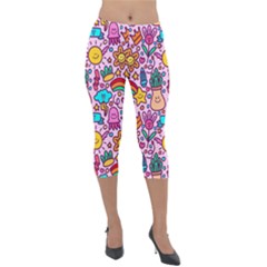 Colourful Funny Pattern Lightweight Velour Capri Leggings 