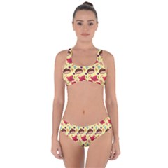 Cute Leaf Pattern Criss Cross Bikini Set