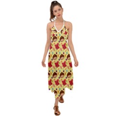 Cute Leaf Pattern Halter Tie Back Dress  by designsbymallika