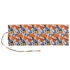 Black Orange Autumn Leaves Pattern Roll Up Canvas Pencil Holder (m) by designsbymallika