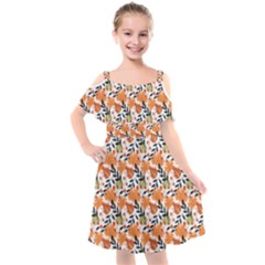 Black Orange Autumn Leaves Pattern Kids  Cut Out Shoulders Chiffon Dress by designsbymallika