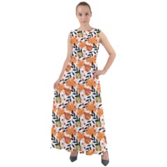 Black Orange Autumn Leaves Pattern Chiffon Mesh Boho Maxi Dress by designsbymallika