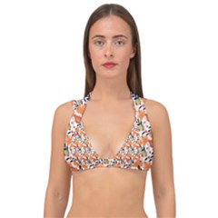Black Orange Autumn Leaves Pattern Double Strap Halter Bikini Top by designsbymallika