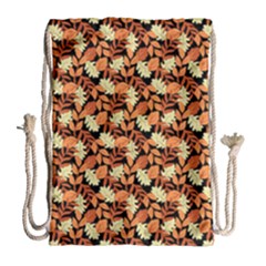Autumn Leaves Orange Pattern Drawstring Bag (large) by designsbymallika
