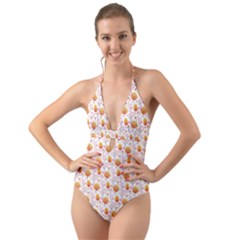 Orange Pink Tree Pattern Halter Cut-out One Piece Swimsuit by designsbymallika