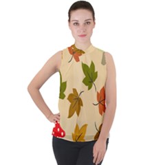 Autumn Leaves Mock Neck Chiffon Sleeveless Top by DithersDesigns