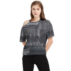 Sunset Coastal Urban Scene, Montevideo, Uruguay One Shoulder Cut Out Tee by dflcprintsclothing