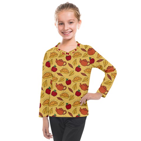 Apple Pie Pattern Kids  Long Mesh Tee by designsbymallika