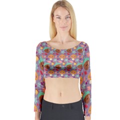 Nuts And Mushroom Pattern Long Sleeve Crop Top