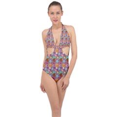 Nuts And Mushroom Pattern Halter Front Plunge Swimsuit by designsbymallika