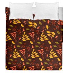 Yellow Green Orange Leaf Pattern Duvet Cover Double Side (queen Size) by designsbymallika