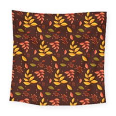 Yellow Green Orange Leaf Pattern Square Tapestry (large) by designsbymallika