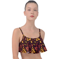 Yellow Green Orange Leaf Pattern Frill Bikini Top by designsbymallika