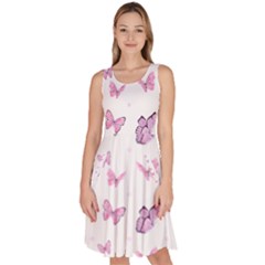 Pink Purple Butterfly Knee Length Skater Dress With Pockets