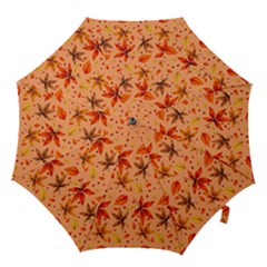 Orange Brown Leaves Hook Handle Umbrellas (small) by designsbymallika