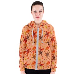 Orange Brown Leaves Women s Zipper Hoodie by designsbymallika