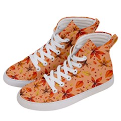 Orange Brown Leaves Women s Hi-top Skate Sneakers by designsbymallika