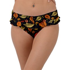 Golden Orange Leaves Frill Bikini Bottom by designsbymallika