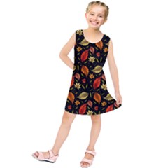 Golden Orange Leaves Kids  Tunic Dress