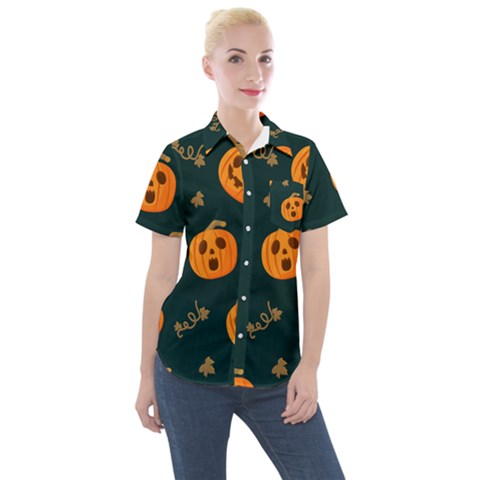 Halloween Women s Short Sleeve Pocket Shirt by Sobalvarro